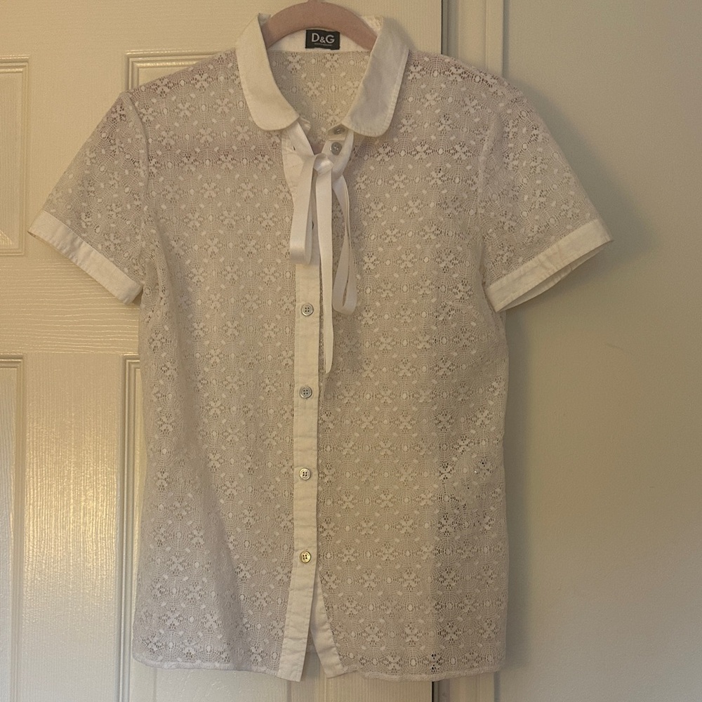 D&G Ivory Lace Button-Up Blouse